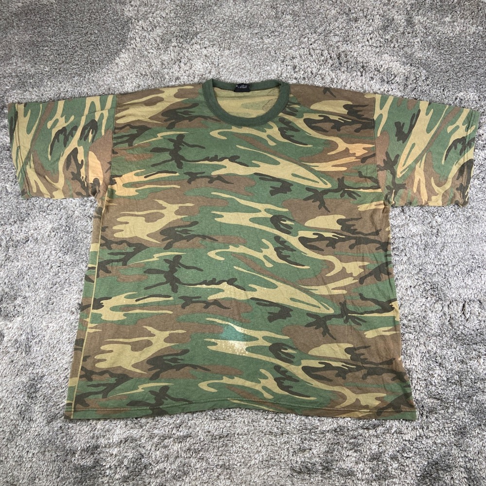 Vintage Rothco Shirt Mens 3XL Green Camo Short Sleeve Crew Neck Military USA